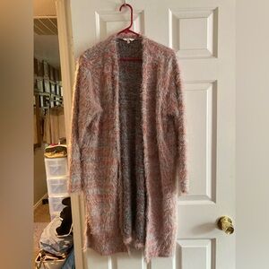 Candie's Fuzzy Pink and Gray Long Cardigan